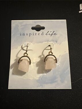 Inspire Rose Quartz Drop Earrings - Pink Stone Dangle
#72